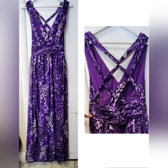 Hailey by Adrianna Papell Purple Criss-Cross Back Chiffon Sheer Maxi Dress SZ 12 - Picture 1 of 16
